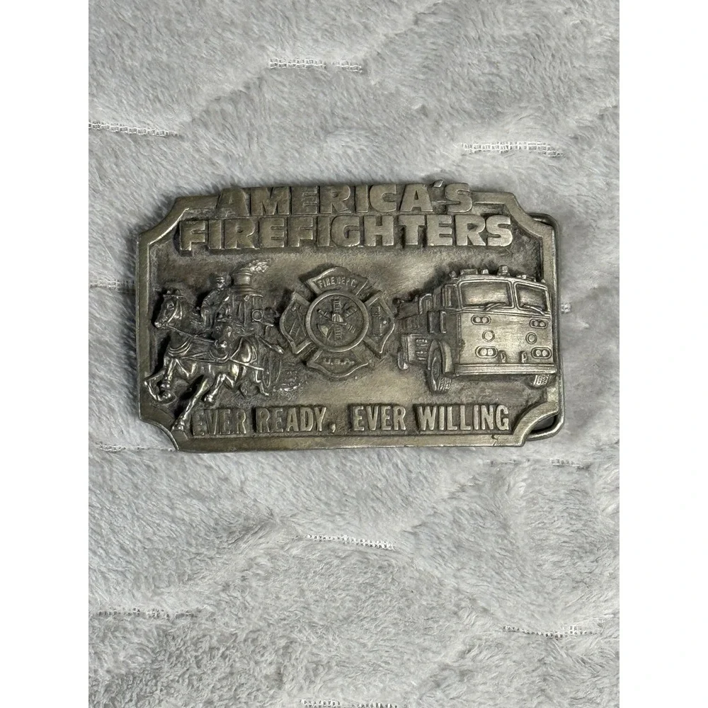 Siskiyou America's Firefighters Belt Buckle Vintage 1983 Pewter S-27 Oregon USA